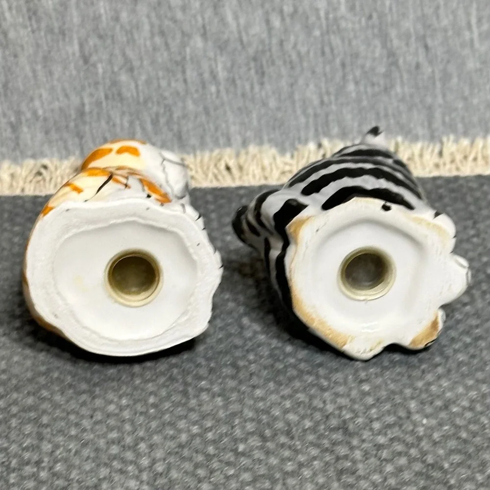 Cat Salt and Pepper Shakers Set Ceramic Orange Black White Striped Tabby Kittens